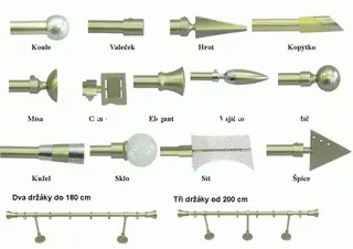 Záclonové a závěsové tyče kovové - černé, stříbrné, zlaté