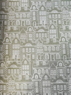 Bavlněná látka s potiskem domů