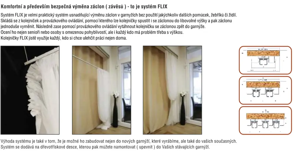 Pohyblivá garnýž se spouštěcími kolejničkami